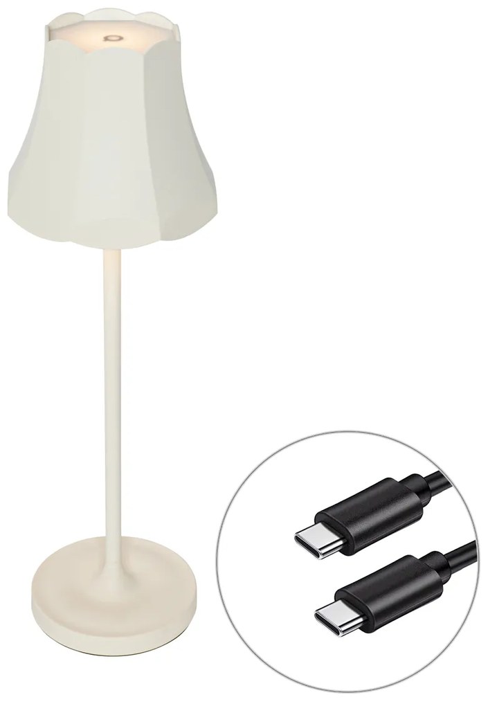Retro stolná lampa nabíjateľná IP44 smotanová - Granny