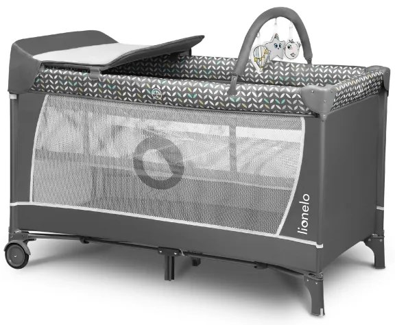 Lionelo - Cestovná postieľka FLOWER Šedá Scandi