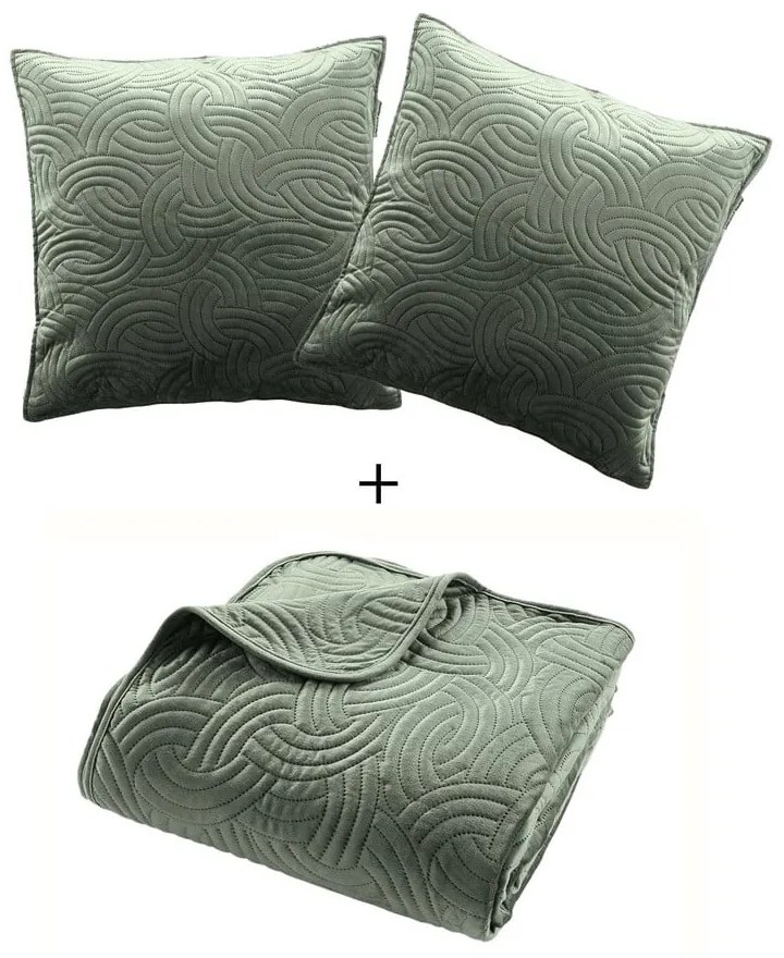 Zelená zamatová súprava prikrývky a obliečky na vankúš 240x260 cm Solange – douceur d'intérieur