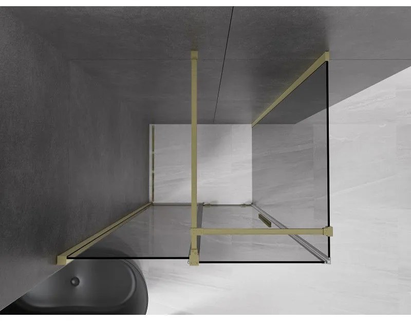 Mexen Velar, sprchový kút s posuvnými dverami 150 x 100 cm, 8mm šedé sklo, zlatá matná, 871-150-100-41-55