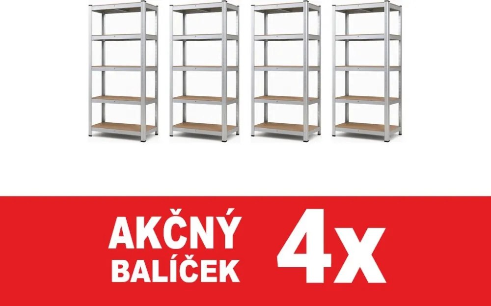 Akcia 4x Regál 180x75x40 cm pozinkovaný 5-policový, nosnosť 875 kg - 4ks