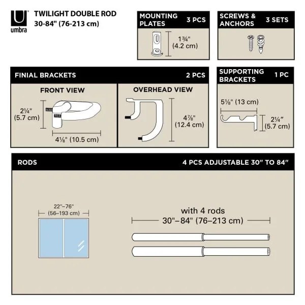 Oceľová roztiahnuteľná dvojitá garniža 76 - 213 cm Twilight – Umbra