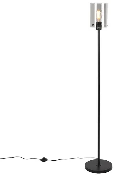Dizajnová stojaca lampa čierna s dymovým sklom - Dome