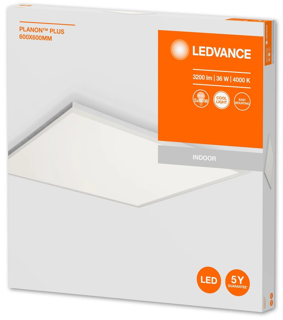 LEDVANCE LED panel PLANON, 36W, denné biele svetlo, 60x60cm, štvorcový, biely