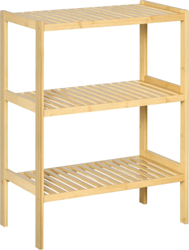 HOMCOM 3-poschodová bambusová polica Moderná voľne stojaca úložná polica do kúpeľne, kuchyne, obývačky a spálne Proti prevrhnutiu 62x33x80 cm Prírodné