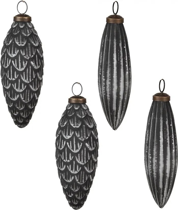 Set 4ks šedo-strieborná sklenená vianočná ozdoba šiška - 8*15 cm