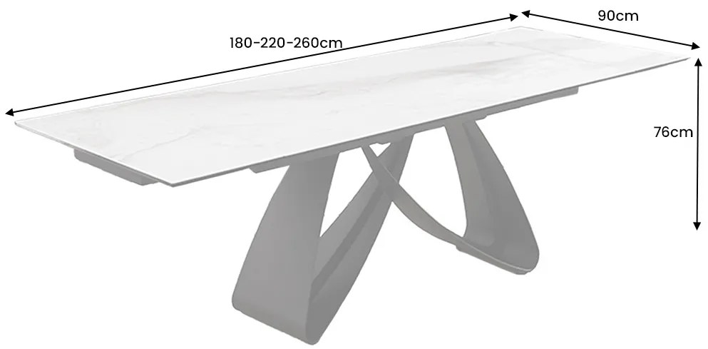Rozťahovací keramický stôl Bayarmaa 180-220-260 cm biely