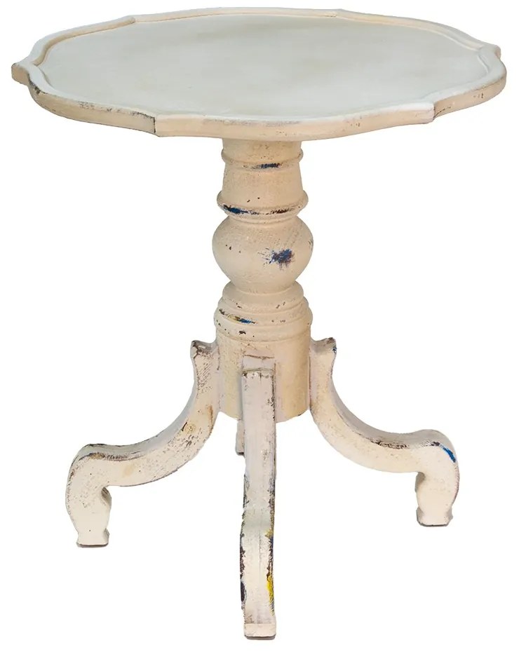 Krémový antik drevený odkladací stolík Frances - Ø 65*73 cm