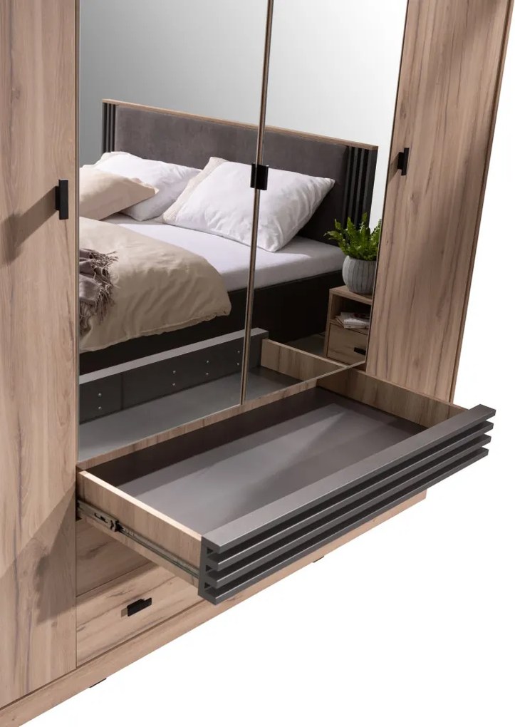 Šatníková skriňa s otočnými dverami Almo, 200 cm, dub estana/antracit