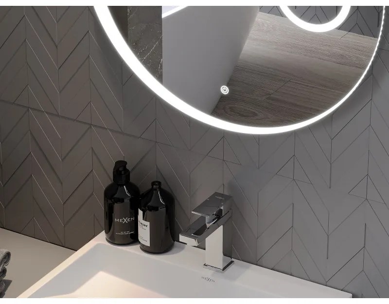 Mexen Ella, LED kúpeľňové zrkadlo s podsvietením a kozmetickým zrkadielkom 60x60 cm, 6000K, ochrana proti zahmlievaniu, 9811-060-060-611-00