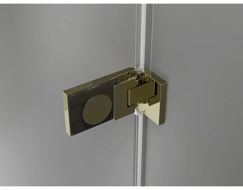 Mexen Lunar-B, pravostranný výklopný sprchový kút 80 x 80 cm, 8mm číre sklo, zlatý profil, 832-080-080-50-00-P