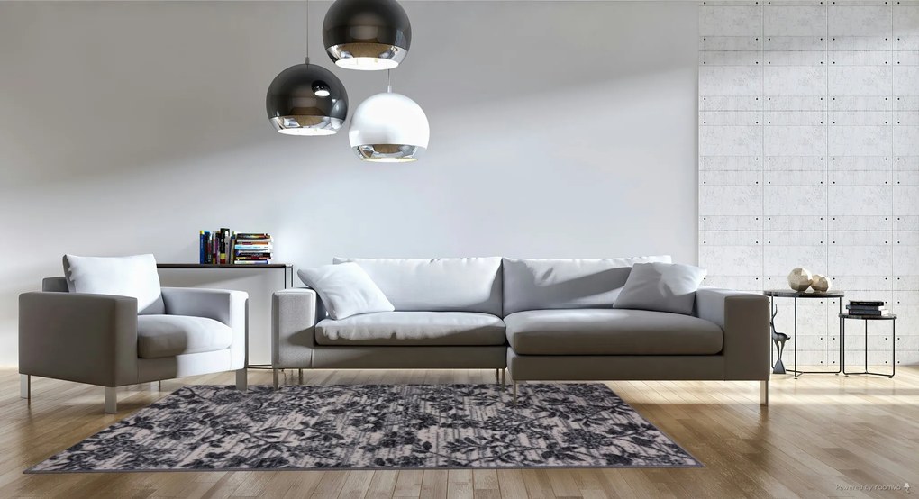 TRHÁK: Kusový koberec Flowers grey, 80x150, šedá, obývacia izba, Alfa Carpets