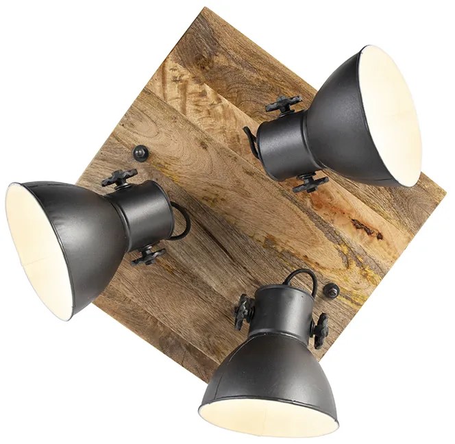 Priemyselné bodové svetlo tmavosivé s mangovým drevom 3-svetlo - Mangoes