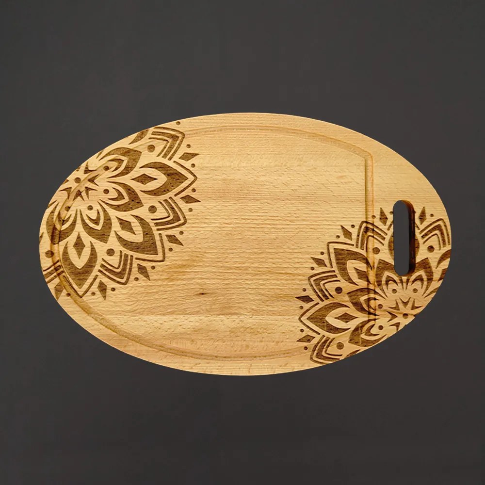 AMADEA Drevená servírovacia doska - podnos oválne mandala, masívne drevo, 38 cm