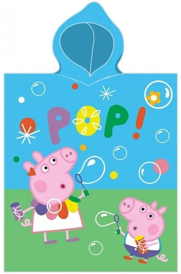 Detské / chlapčenské pončo - osuška s kapucňou Prasiatko Peppa - motív Bublinková párty - 100% bavlna - 55 x 110 cm