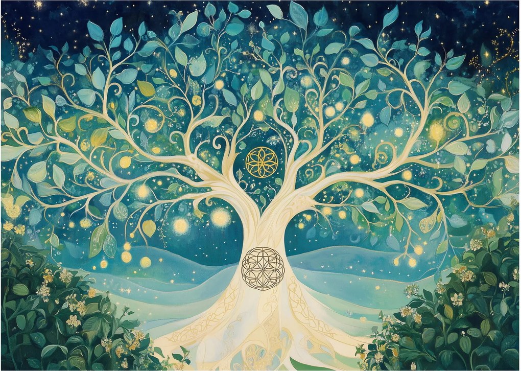 Sklenený obraz – Magický strom so špirálami (70x50 cm)