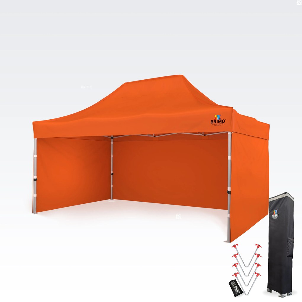 BRIMO Nožnicový párty stan PREMIUM ALU 3x4,5 m s 3 stenami oranžový