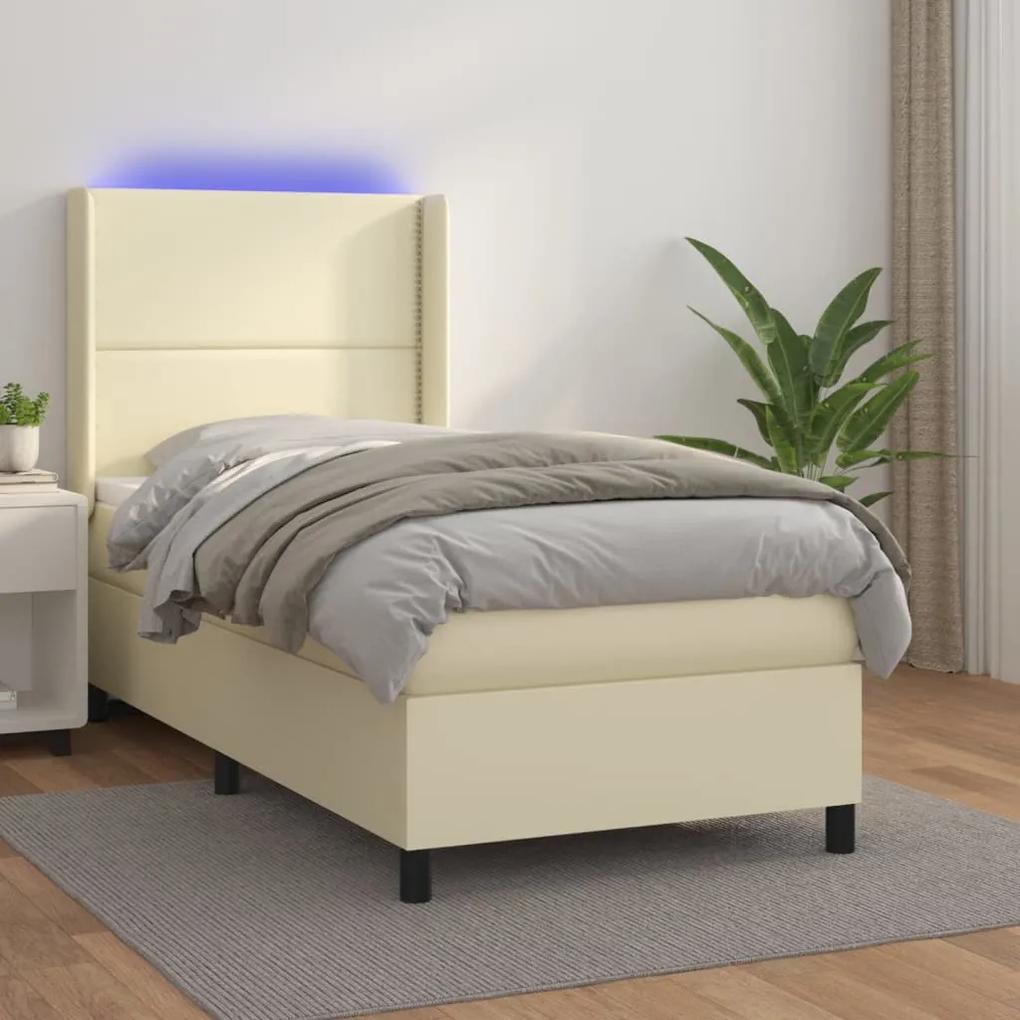 Boxspring posteľ s matracom a LED krémová 100x200 cm umelá koža 3139309