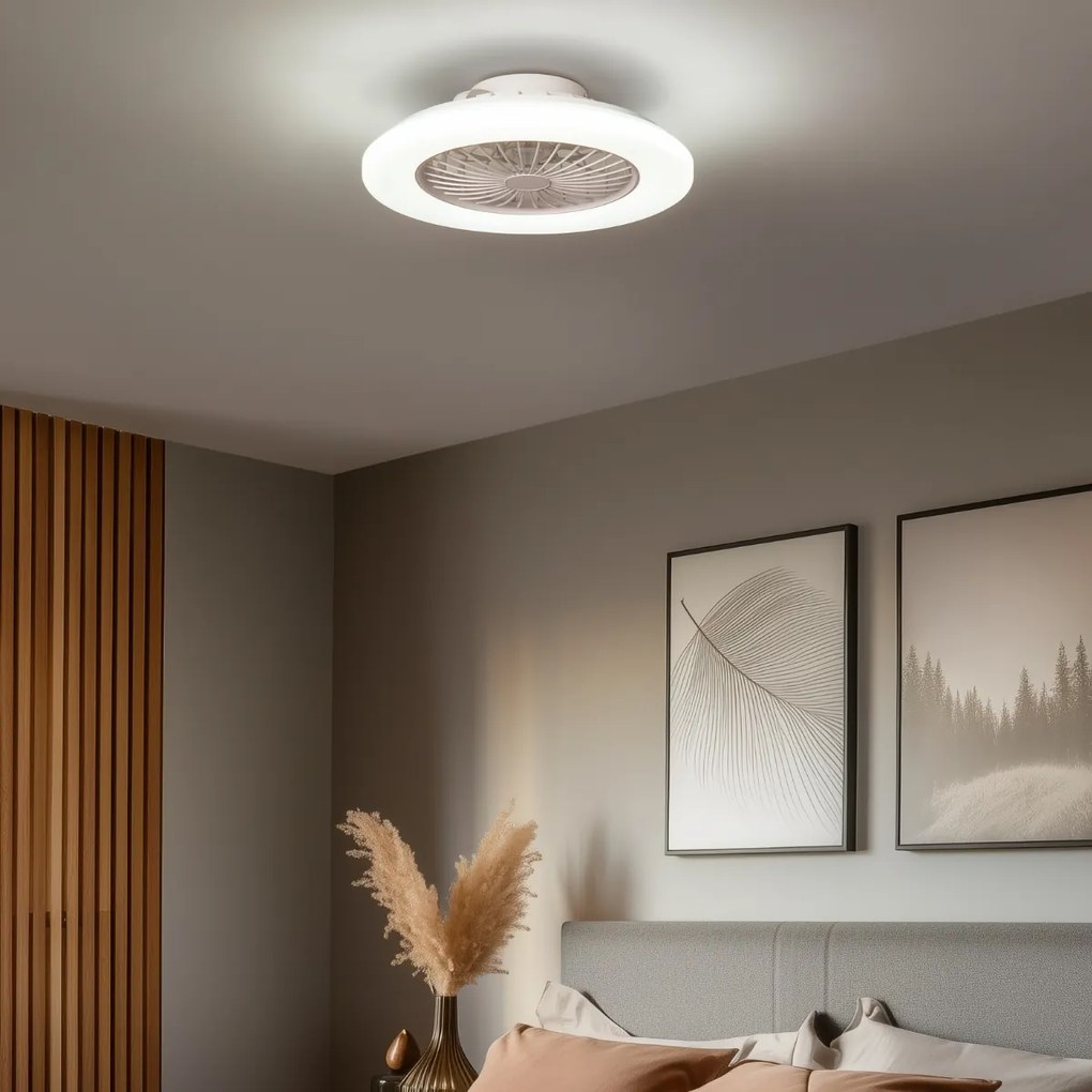 Stropný ventilátor biely 48,5 cm vrátane LED stmievateľný v Kelvinoch s diaľkovým ovládaním - Clemo
