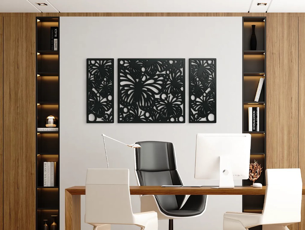 drevko 3-dielny obraz Motýle Rozmer obrazu: 32,5 x 65 cm, Farba dekorácie: Čierna