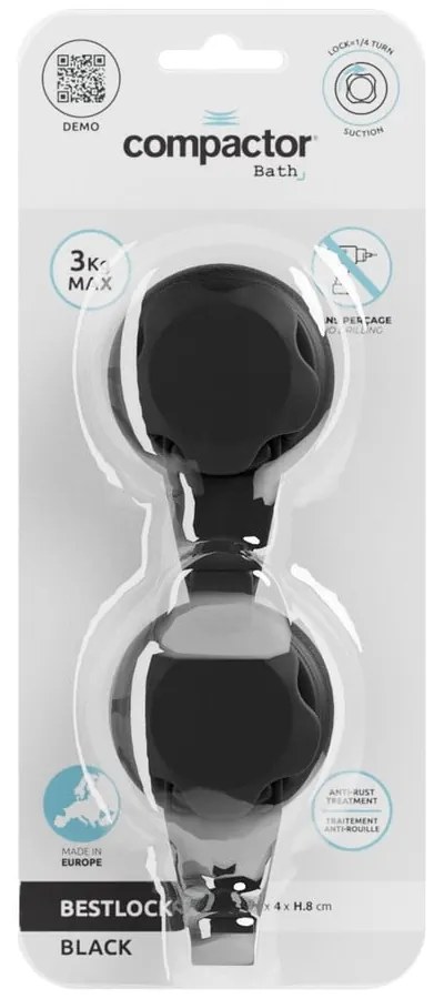 Súprava 2 čiernych samodržiacich nástenných háčikov Compactor Bestlock Black Small Hooks
