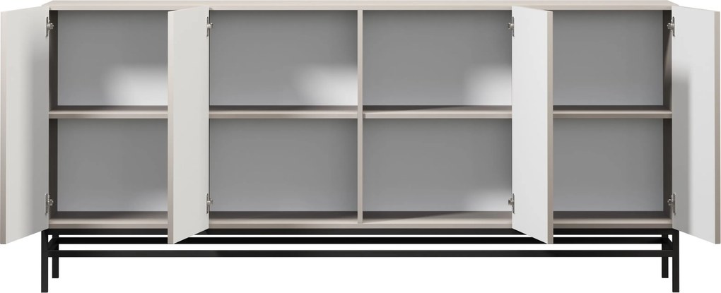 Komoda Lorini 200 cm štvordverová - kašmír / čierne úchytky T-bar / rám