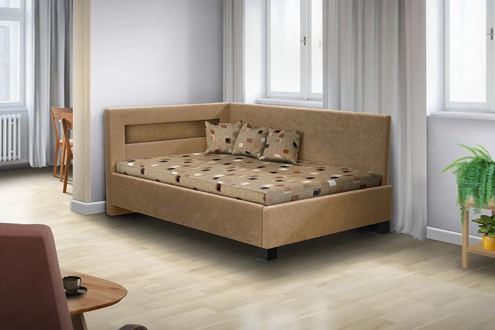 Nabytekmorava Čalúnená posteľ s úložným priestorom Mia Robin 160 cm s LED osvetlením matrac: matrace Orthopedy Maxi 19 cm, farebné čalúnenie: hnědá, úložný priestor: bez úložného priestoru