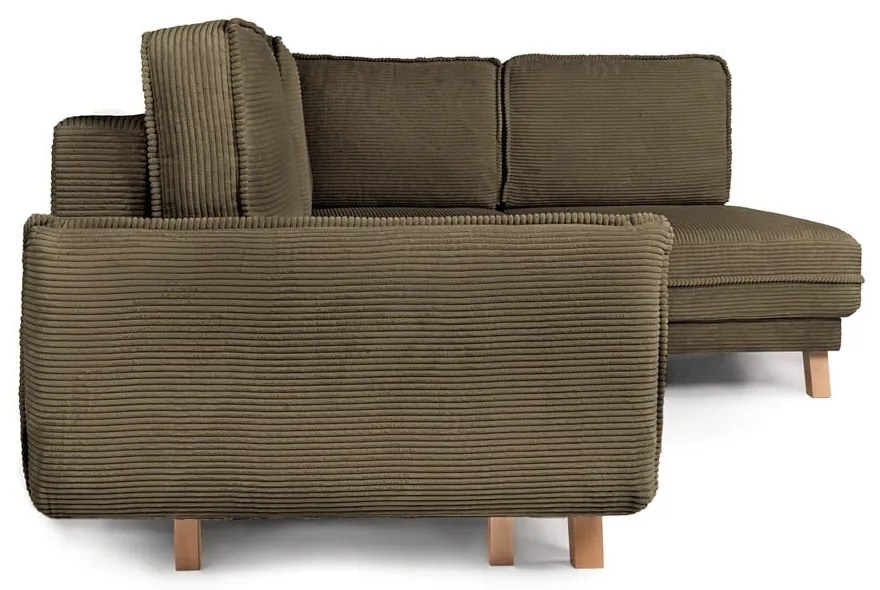 Zelená menčestrová rozkladacia rohová pohovka (pravý roh) Tori – Bonami Selection