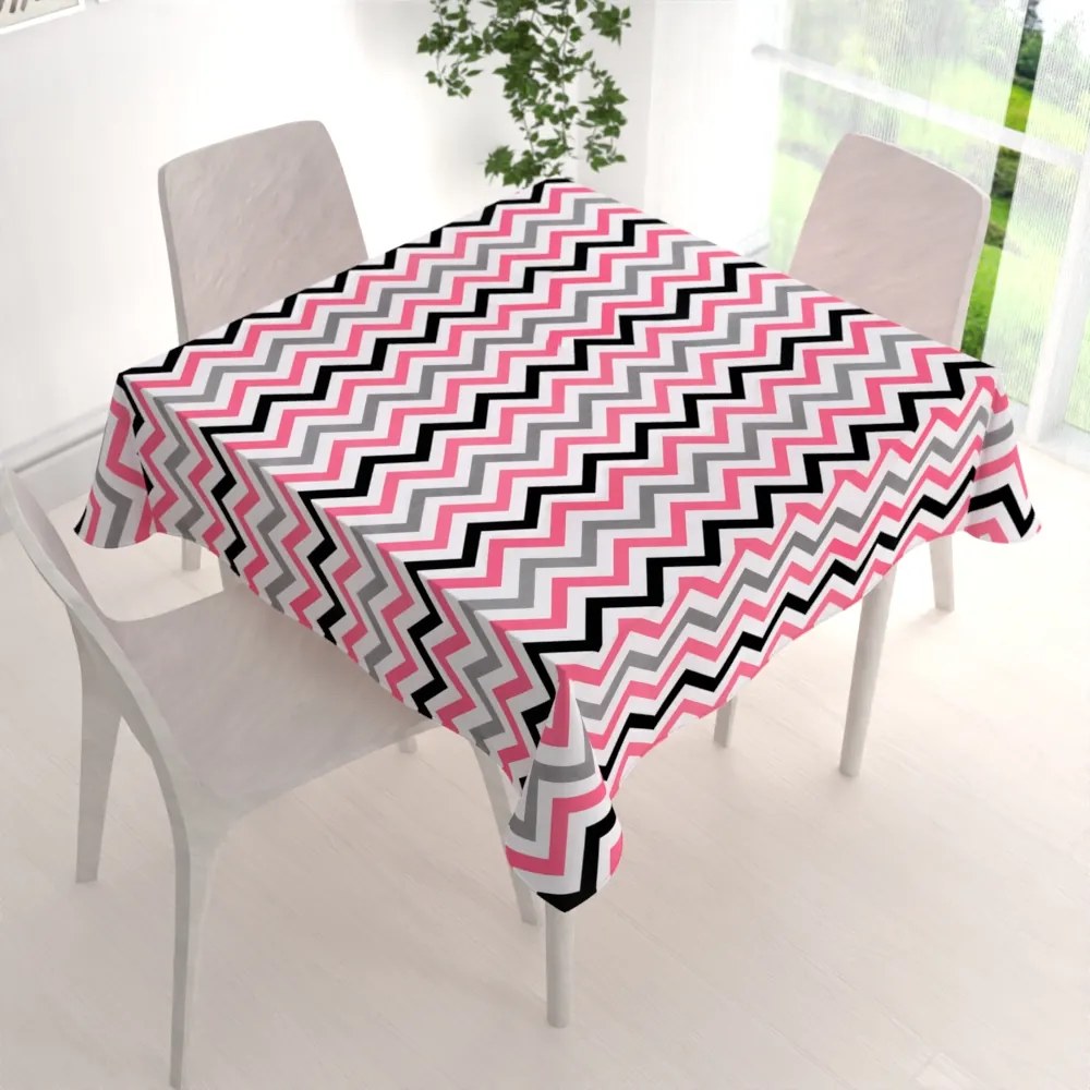 Biante Bavlnený štvorcový obrus Sandra SA-377 Ružovo-sivo-čierne cik-cak pásiky 80x80 cm