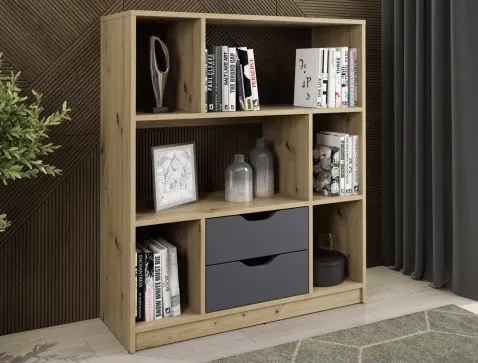 Nízky regál/knižnica Sten Mini, dub artisan/grafit%