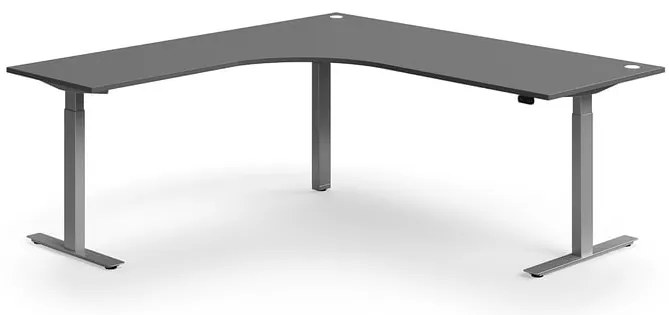 Výškovo nastaviteľný stôl FLEXUS, rohový, 2000x2000 mm, strieborný rám, šedá