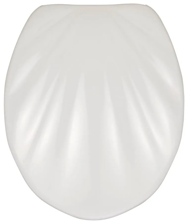 Biele WC sedadlo s jednoduchým zatváraním Wenko Premium Sea Shell, 45,5 × 38 cm