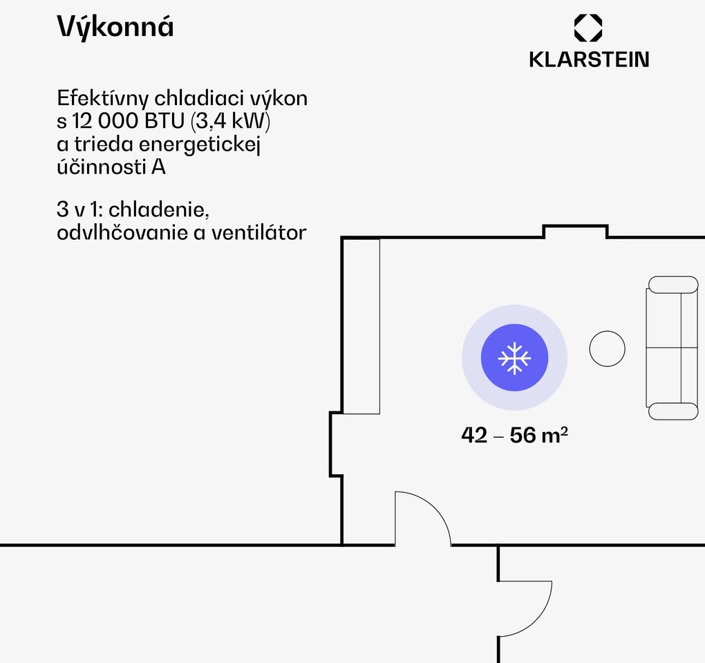 Klarstein Kraftwerk Smart 12K, mobilná klimatizácia 3 v 1, 12 000 BTU, ovládanie cez aplikáciu, diaľkový ovládač