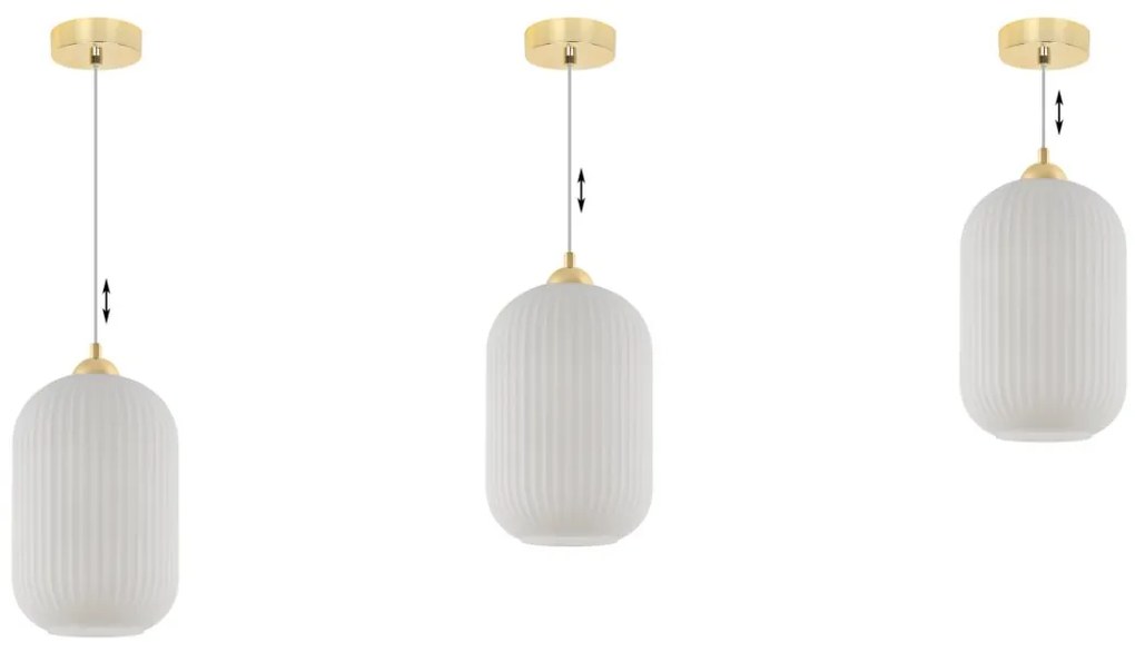 Závesné svietidlo Riffle 4, 1x biele sklenené tienidlo, g