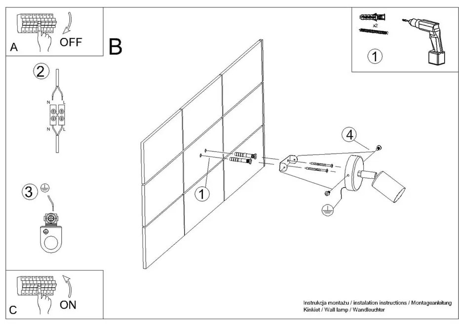 Čierne nástenné svietidlo ø 6 cm Brando – Sollux