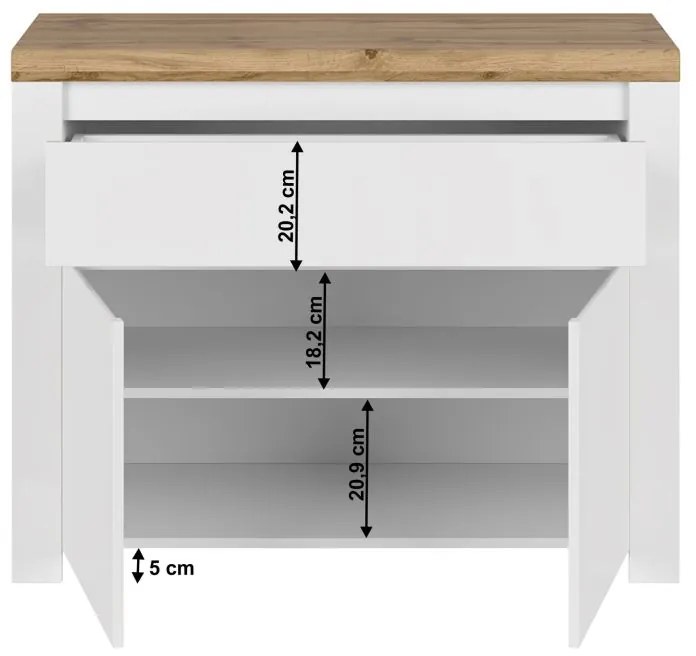 Kondela Komoda 2D1S, biely lesk/dub wotan, VILGO