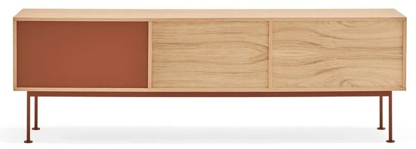 Tehlovočervená TV komoda v dubovom dekore Teulat Yoko
