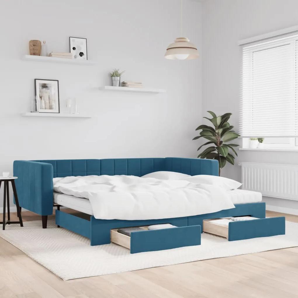 Rozkladacia denná posteľ so zásuvkami modrá 100x200 cm zamat 3196769