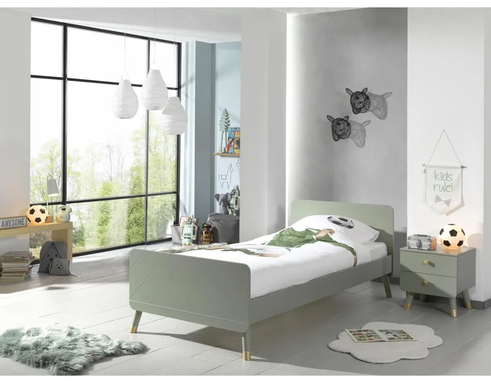 Olivovozelená detská posteľ z borovicového dreva Vipack Billy, 90 x 200 cm