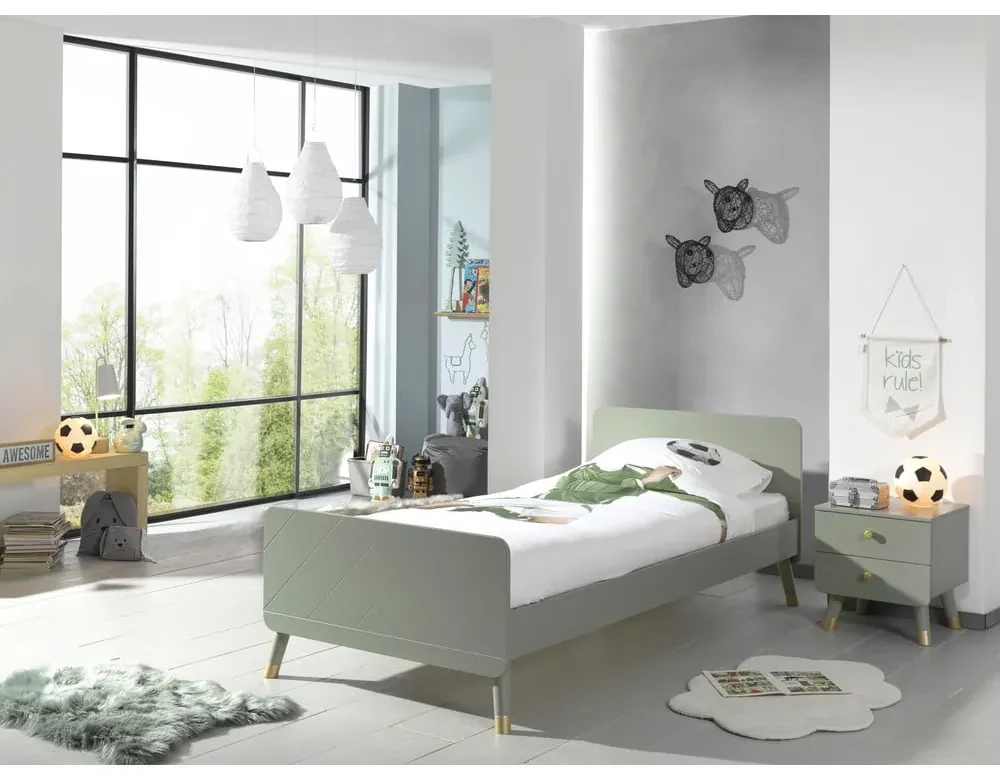 Olivovozelená detská posteľ z borovicového dreva Vipack Billy, 90 x 200 cm