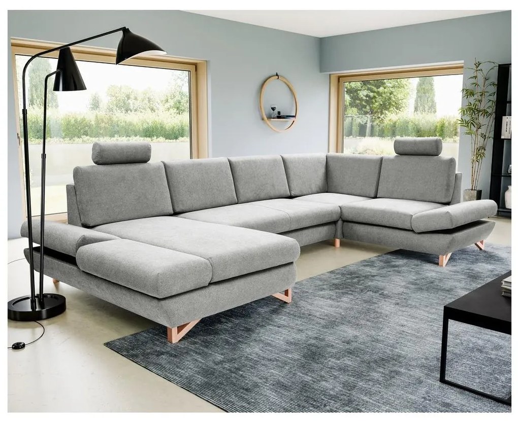 Rozkladacia rohová čalúnená sedacia súprava AVESTA v tvare U, sivá, s úložným priestorom