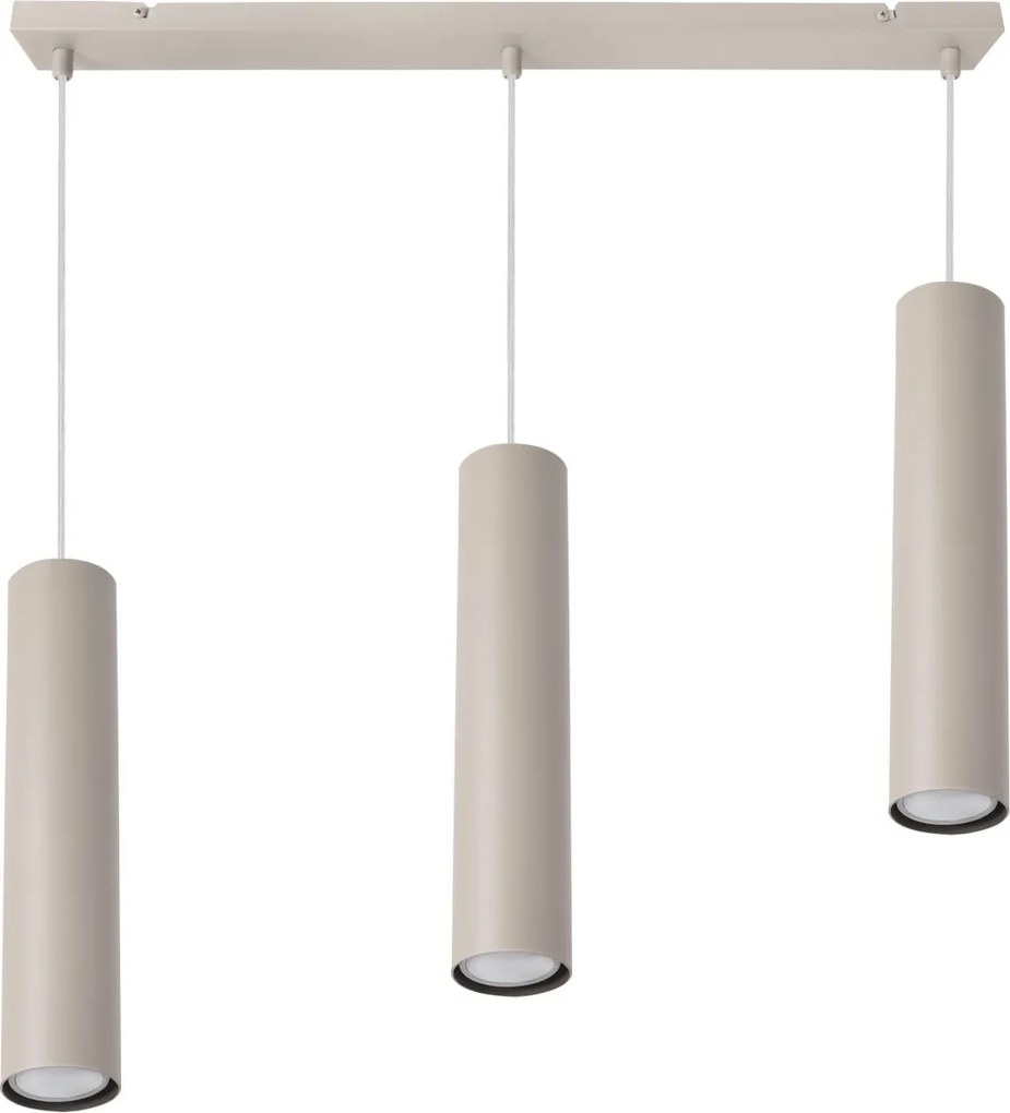Závesné svietidlo Tuba, 3x béžové kovové tienidlo