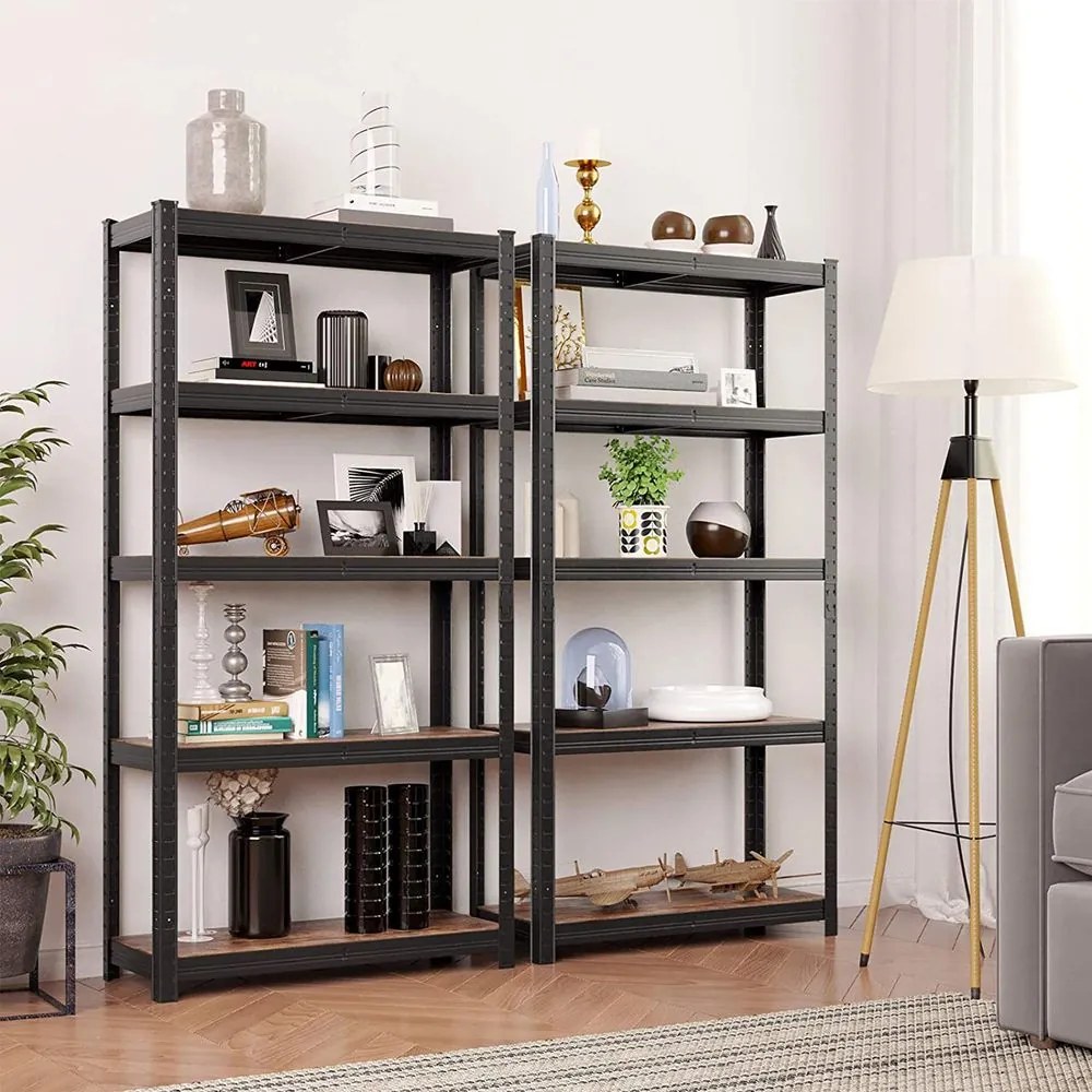 Policový regál DUSTY,5 políc, max 650kg, čierna/hnedá Jurhan