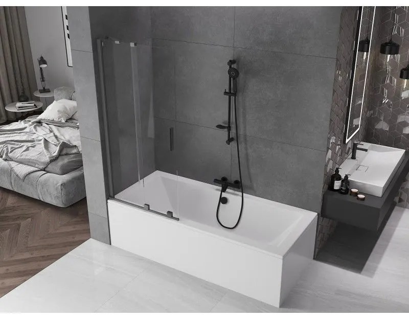 Mexen Velar, 2-krídlová posuvná vaňová zástena 80 x 150 cm, 8mm číre sklo, brúsený grafit, 896-080-000-01-95