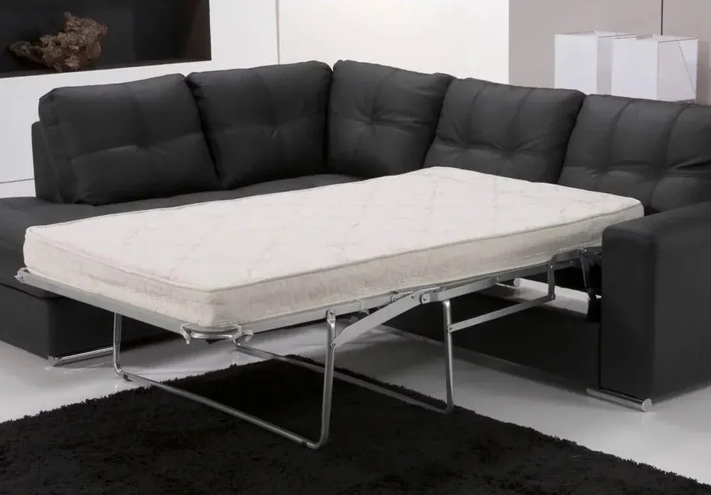 Kožená sedacia súprava s rozkladom na každodenné spanie ALEXIE – rohová, ľavá, čierna (nero 308)