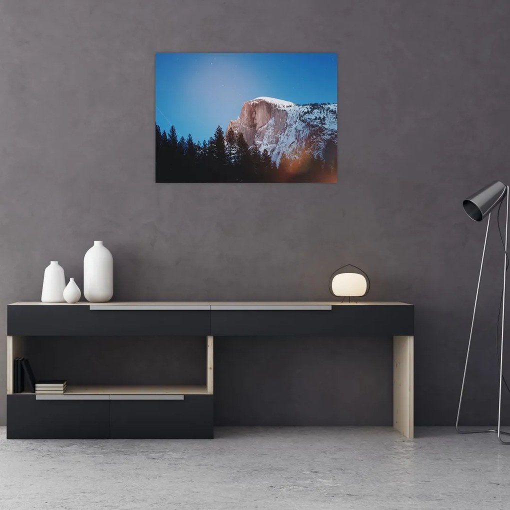 Sklenený obraz - Nočný vrchol hôr (70x50 cm)