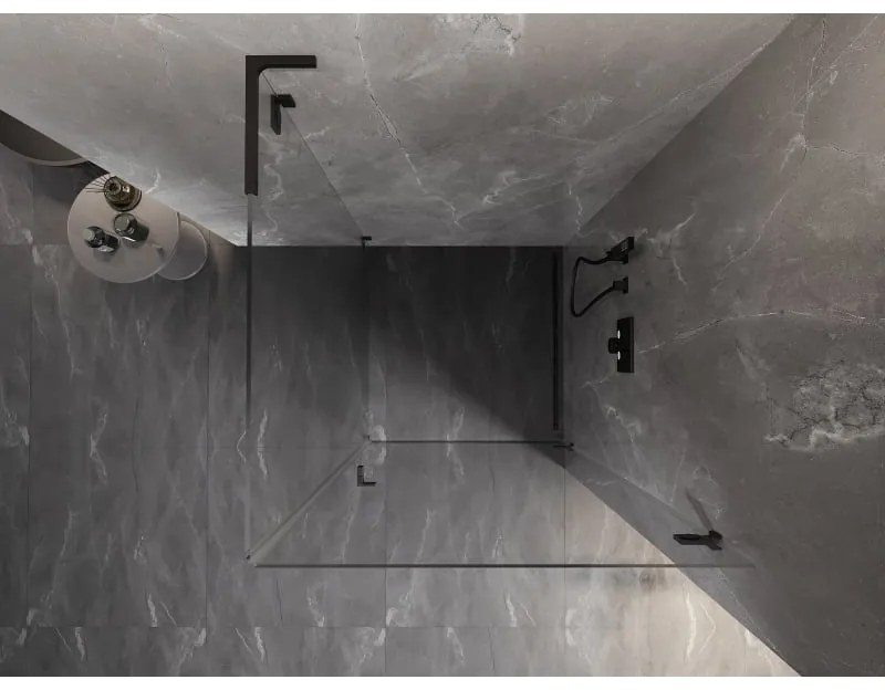 Mexen Lunar-B L, 1-krídlový sprchový kút, pravý, 90 x 90 cm, 8mm číre sklo, čierny profil, 832L-090-090-70-00-P