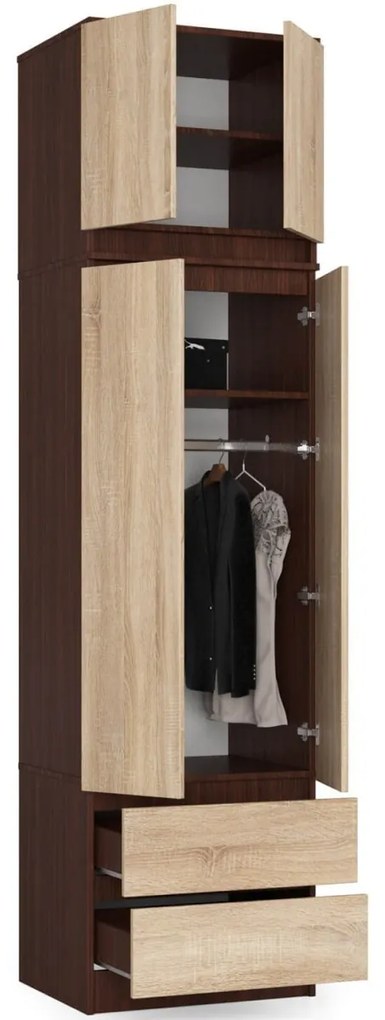 Šatníková skriňa s nástavcom Star 60 cm wenge/dub sonoma