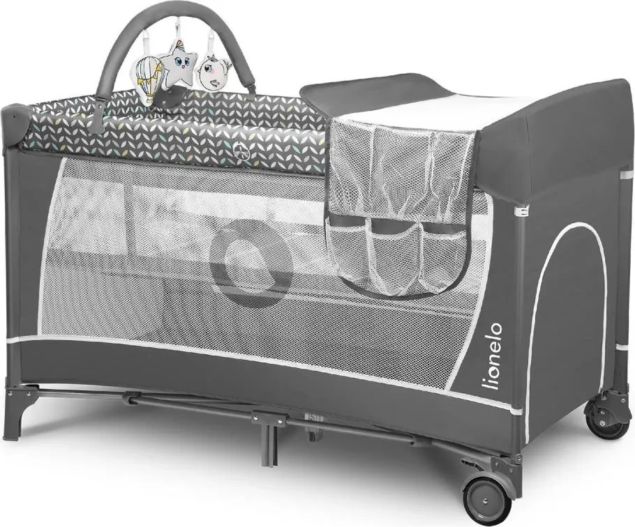 Lionelo - Cestovná postieľka FLOWER Sivá Scandi