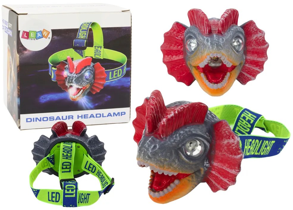LEAN TOYS Čelovka Dinosaurus, 3 LED diódy, nastaviteľná